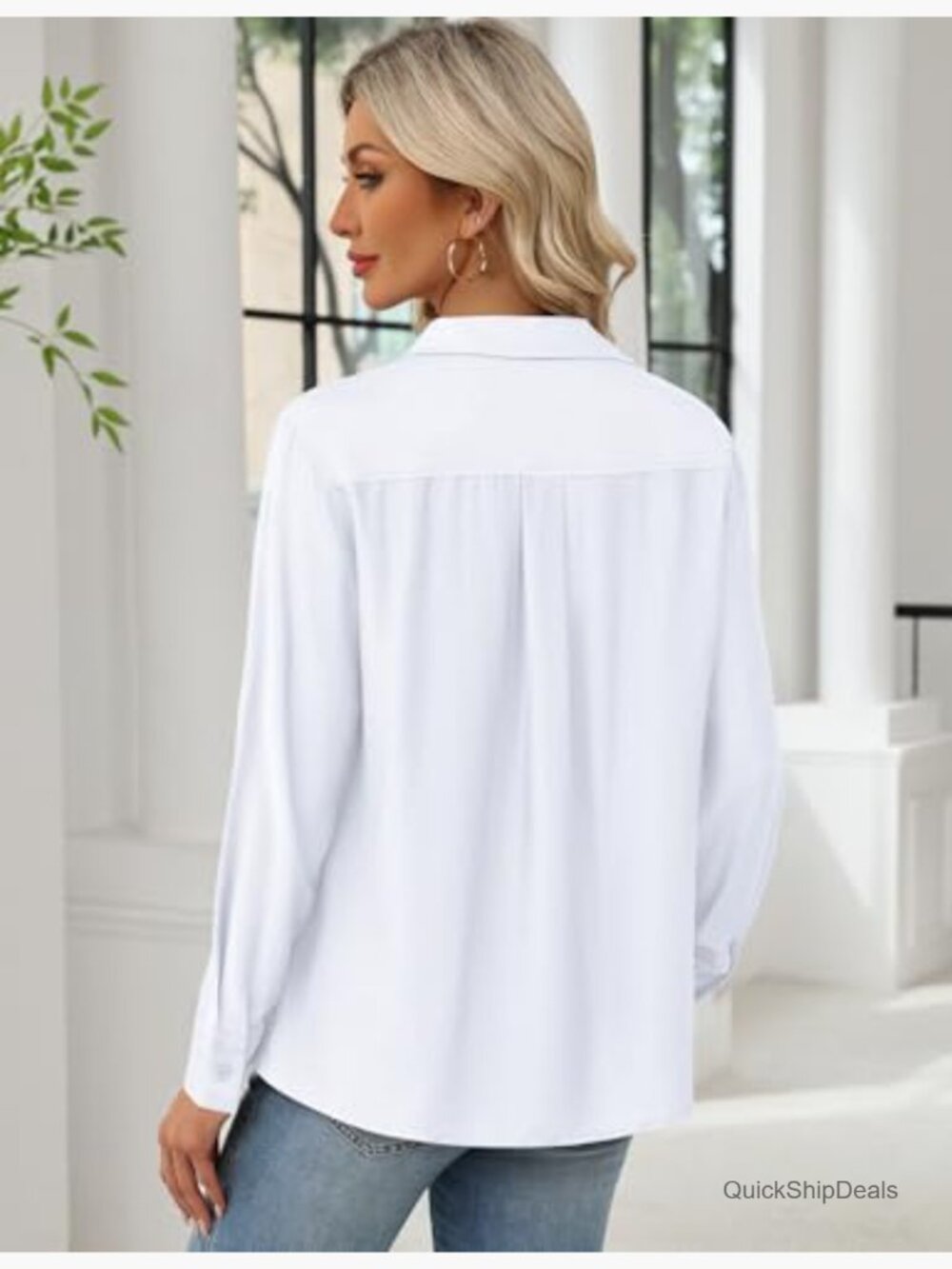 Striped Linen Button Down Shirt Long Sleeve Blouse with Pockets - Picture 5 of 7